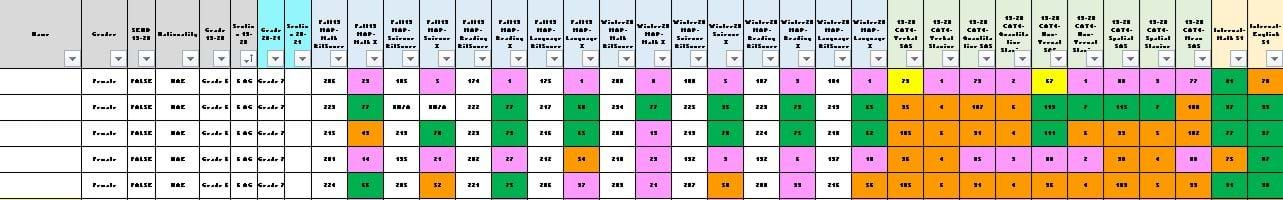 Example of the spreadsheet used to inform class redistribution