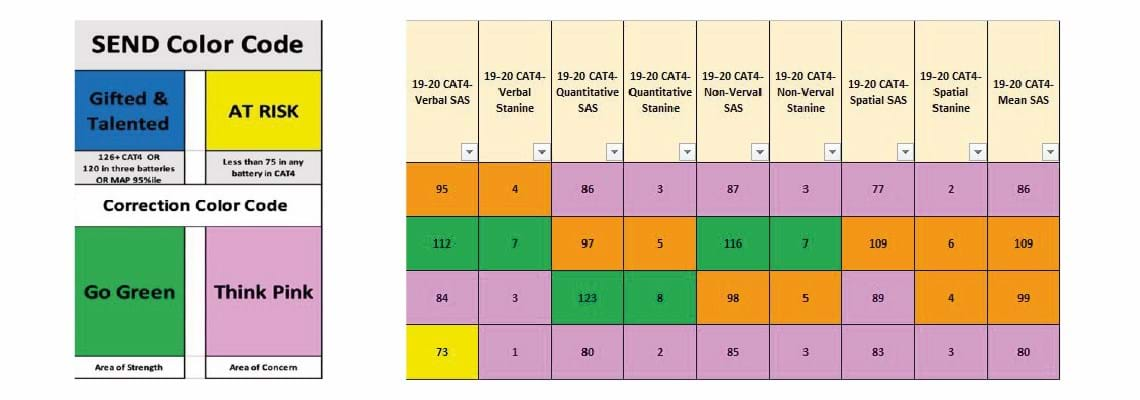 The student progress sheet brings together scores from CAT4, NGRT and the school’s internal assessment to provide a complete picture of each student.