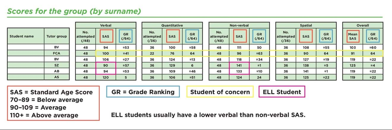 Example reports, using real student data, were used to explain key concepts and promote discussion about the data.